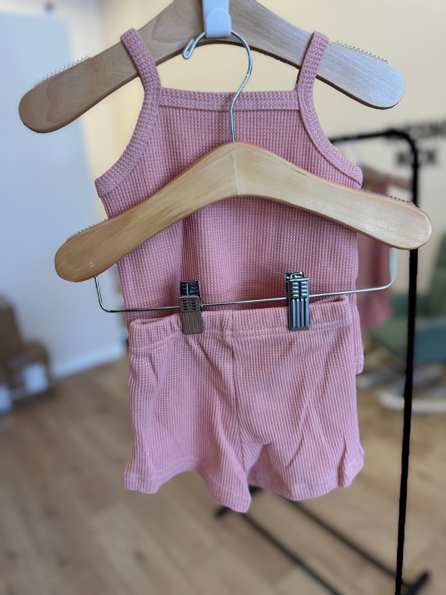 Girls Pink Waffle Tank Set