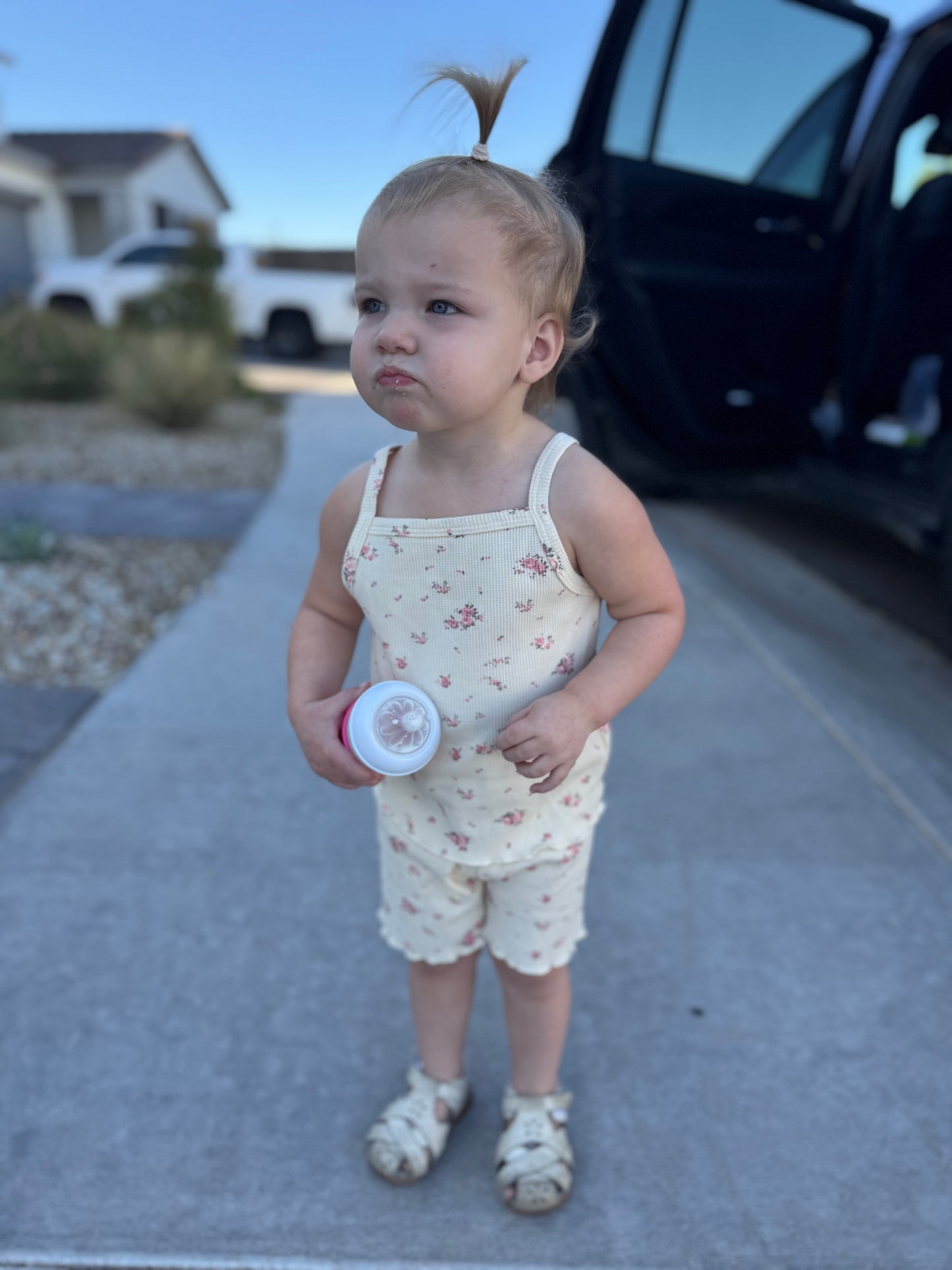 Cream Floral Waffle Tank Set