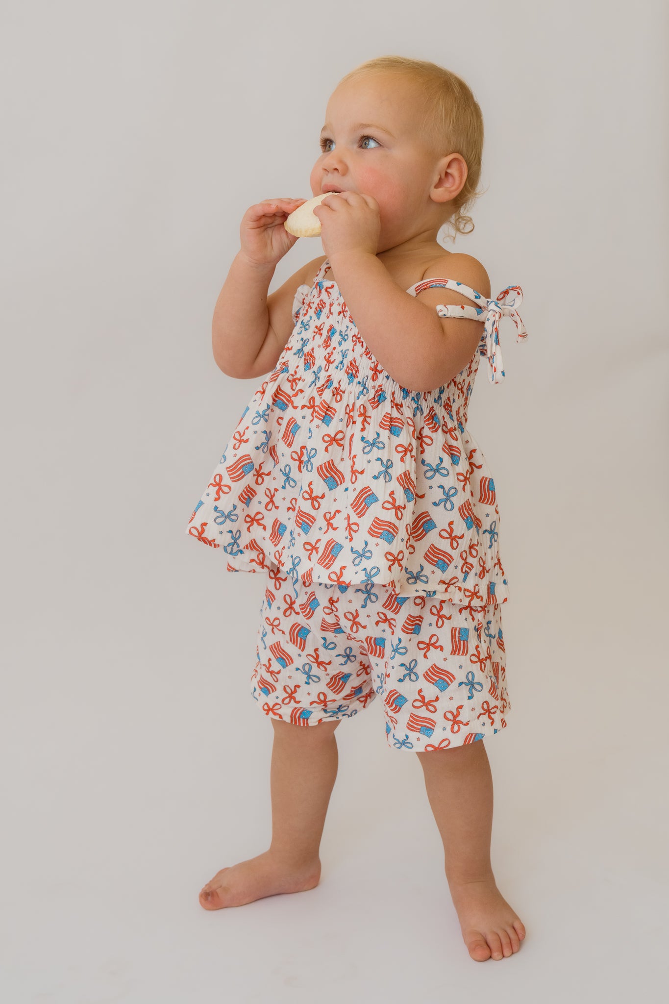 Flags & Bows Muslin Shirred Top + Short Set