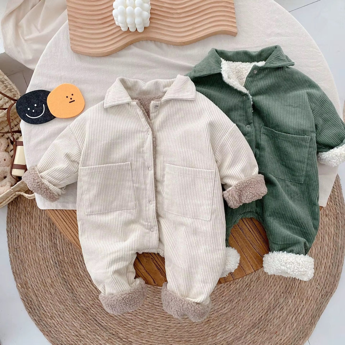 Corduroy Sherpa Lined Jumpsuit - Cream