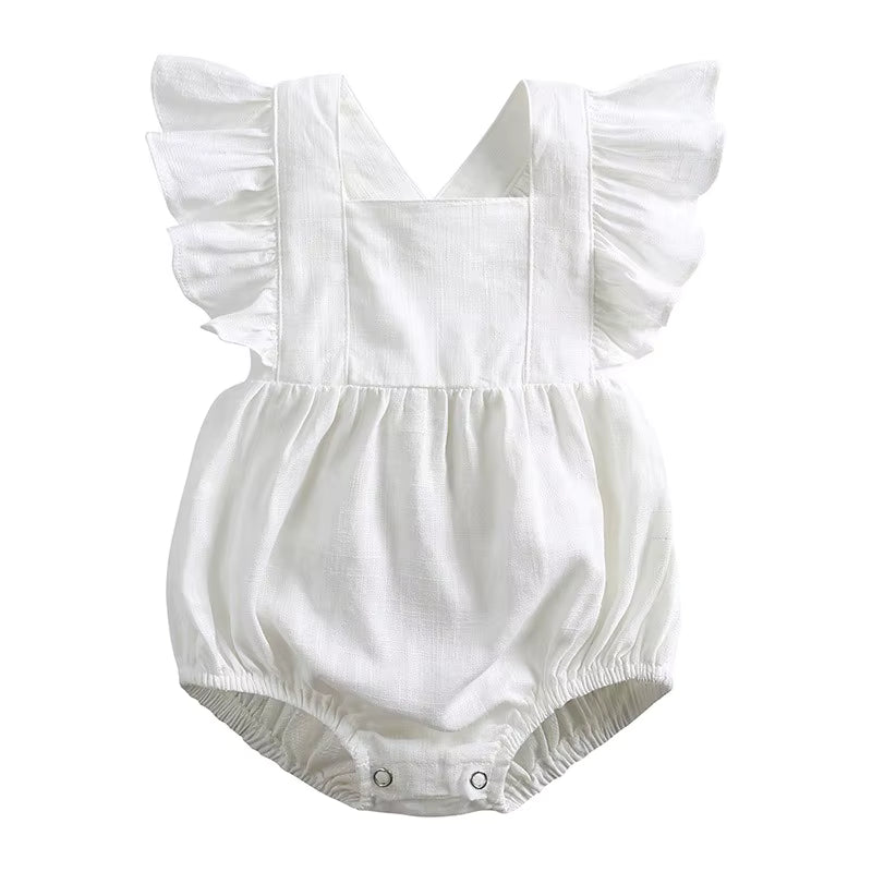 White Ruffle Linen Bubble Romper