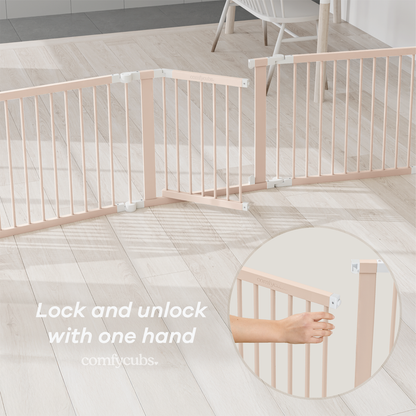 Comfy Cubs Baby Gate Playpen - Natural Pine Wooden Foldable Playpen