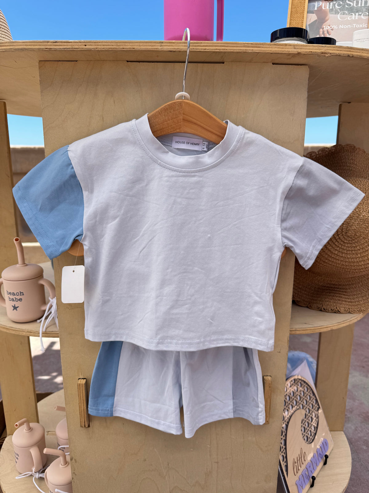 Blue Color-block Cotton Set