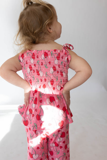 Cherry Hearts Girl's Shirred Pant Set
