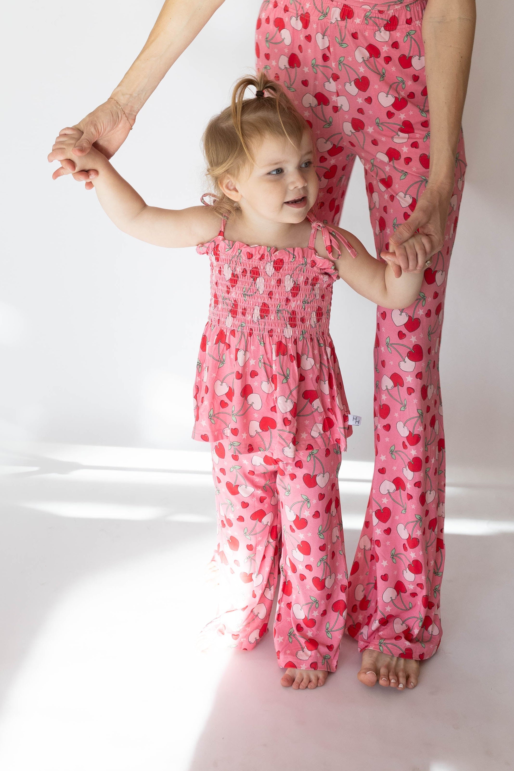 Cherry Hearts Girl's Shirred Pant Set