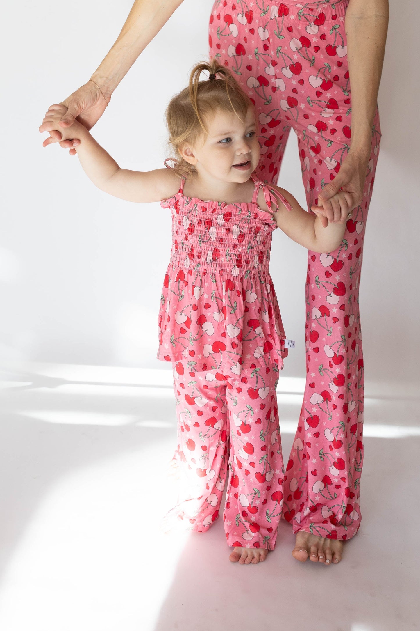 Cherry Hearts Girl's Shirred Pant Set