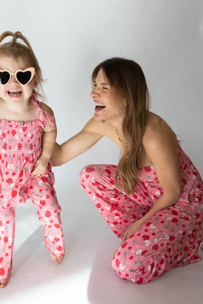 Cherry Hearts Girl's Shirred Pant Set