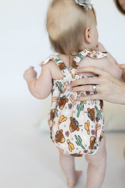 Pink Highland Cow bubble romper