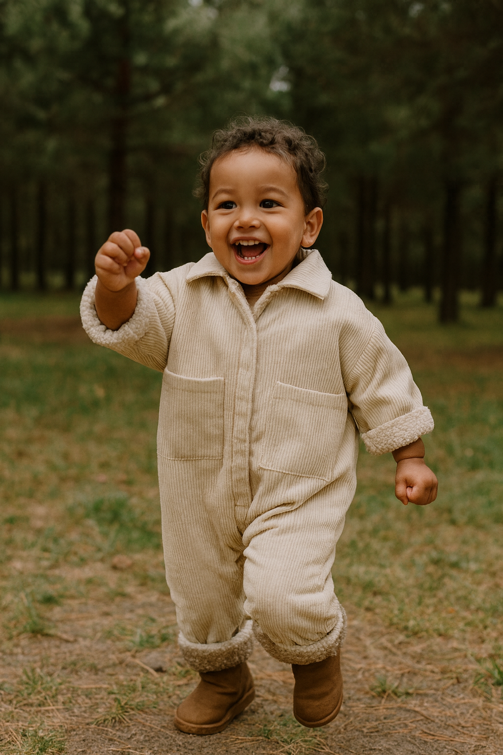 Corduroy Sherpa Lined Jumpsuit - Cream