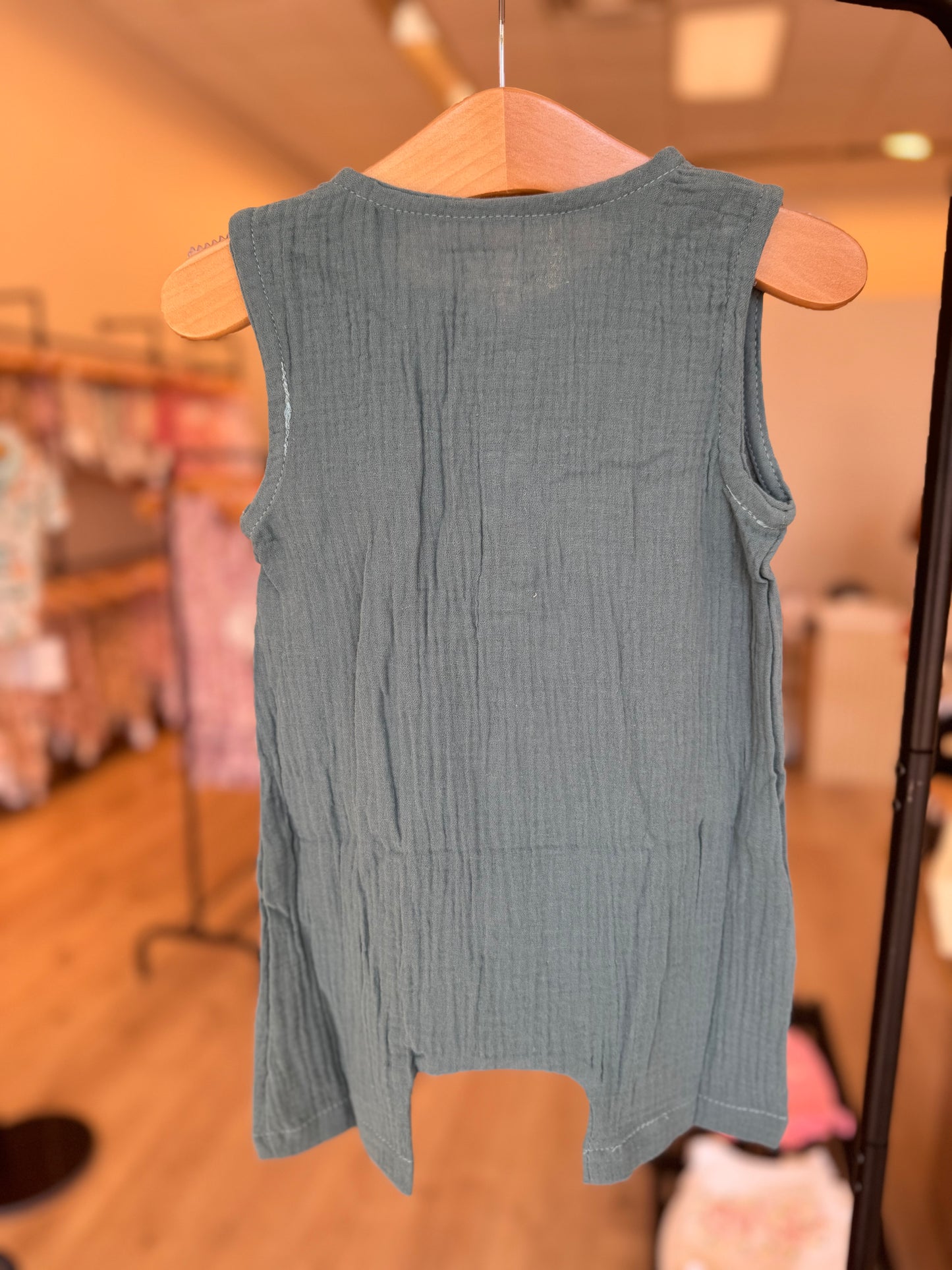 Blue Button Muslin Romper