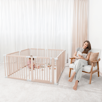 Comfy Cubs Baby Gate Playpen - Natural Pine Wooden Foldable Playpen