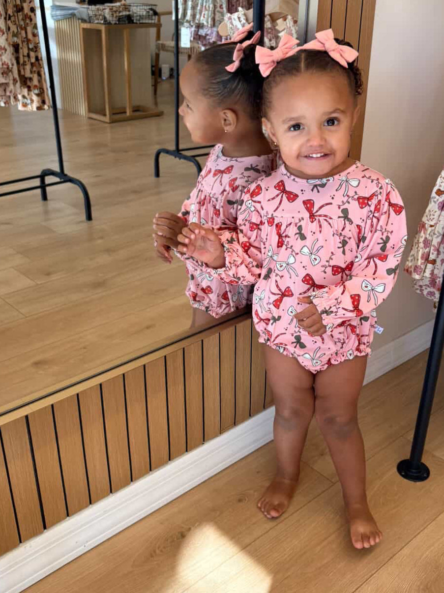 Holiday Bows Long Sleeve Bubble Romper