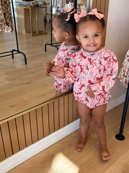 Holiday Bows Long Sleeve Bubble Romper