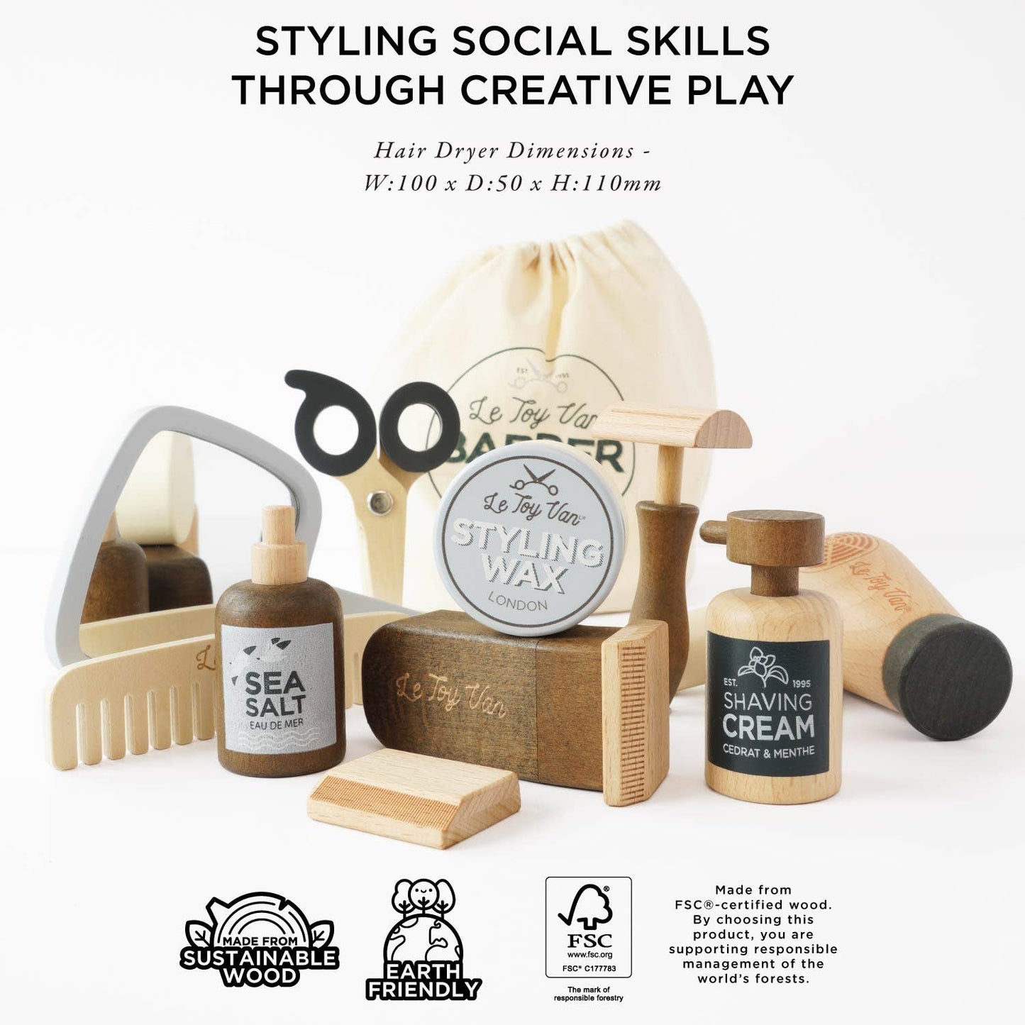 Wooden Barber Kit