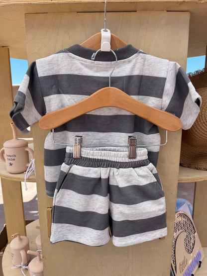 Charcoal & White Stripe Cotton Set