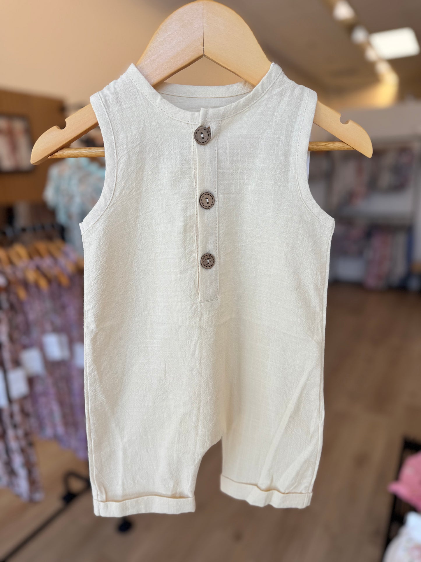 Tan Flax Button Romper