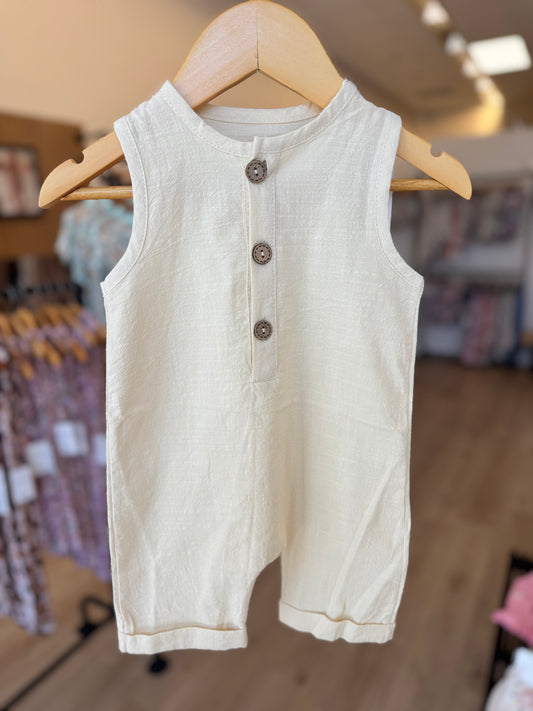 Tan Flax Button Romper