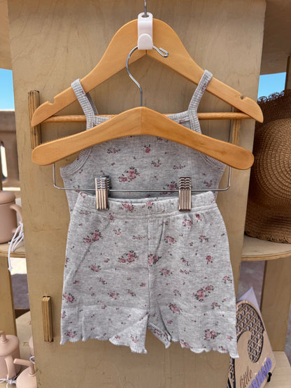 Grey Floral Waffle Set