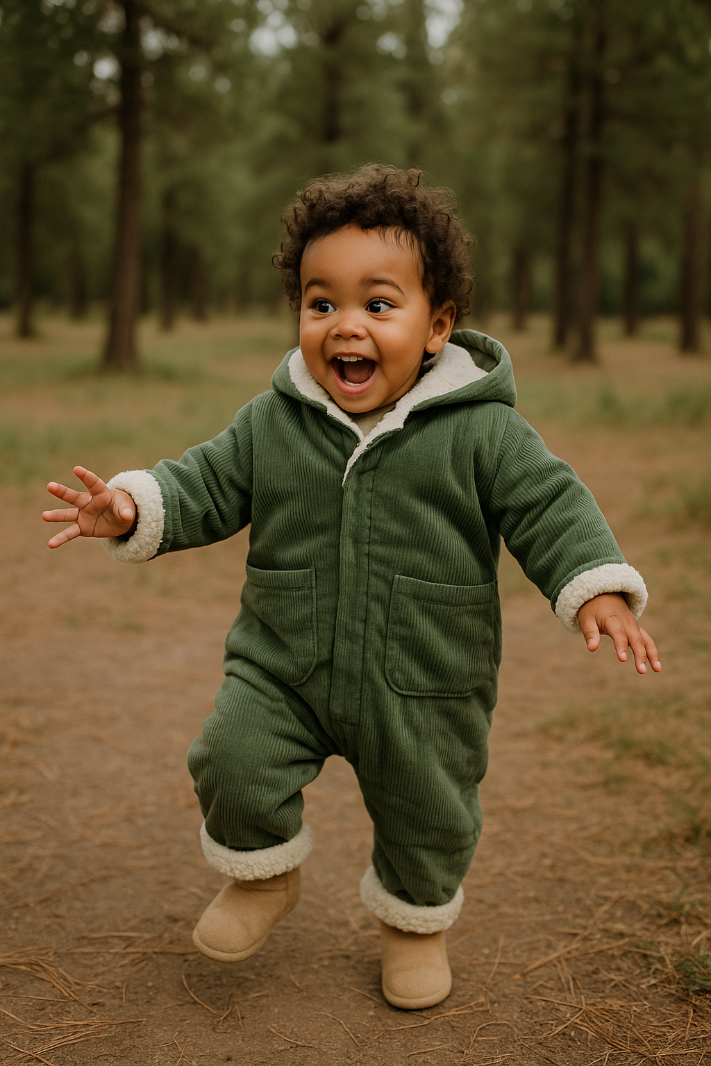 Corduroy Sherpa Lined Jumpsuit - Pine Green