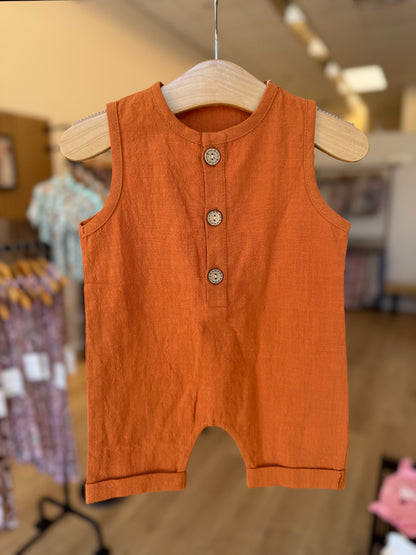 Burnt Orange Button Romper
