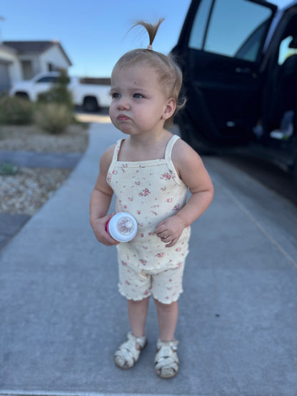 Cream Floral Waffle Tank Set