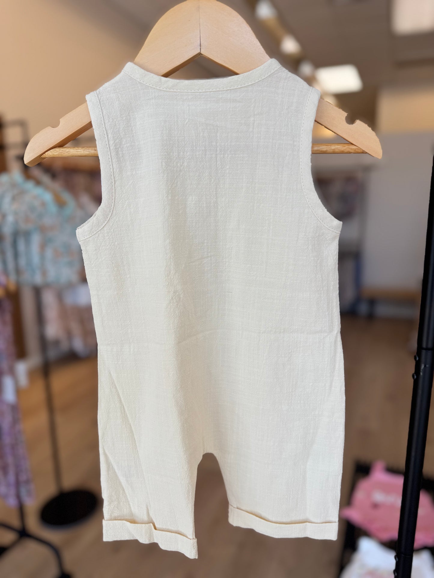 Tan Flax Button Romper