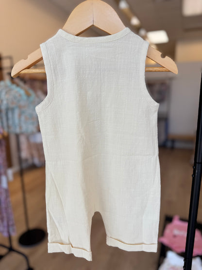 Tan Flax Button Romper
