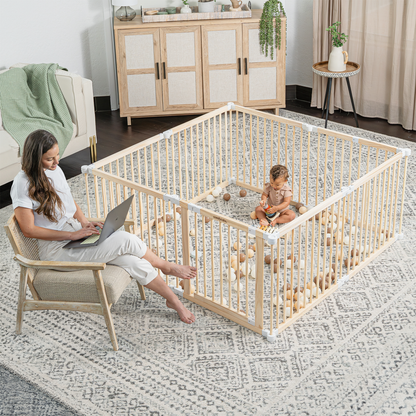Comfy Cubs Baby Gate Playpen - Natural Pine Wooden Foldable Playpen