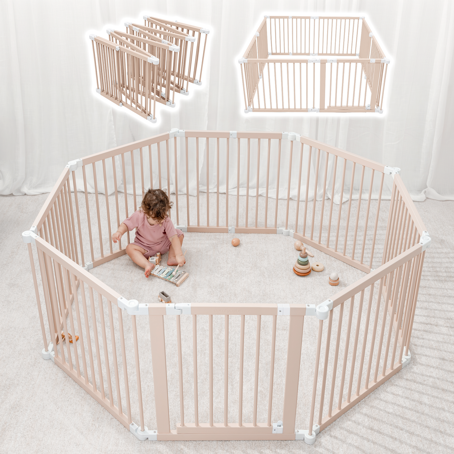 Comfy Cubs Baby Gate Playpen - Natural Pine Wooden Foldable Playpen