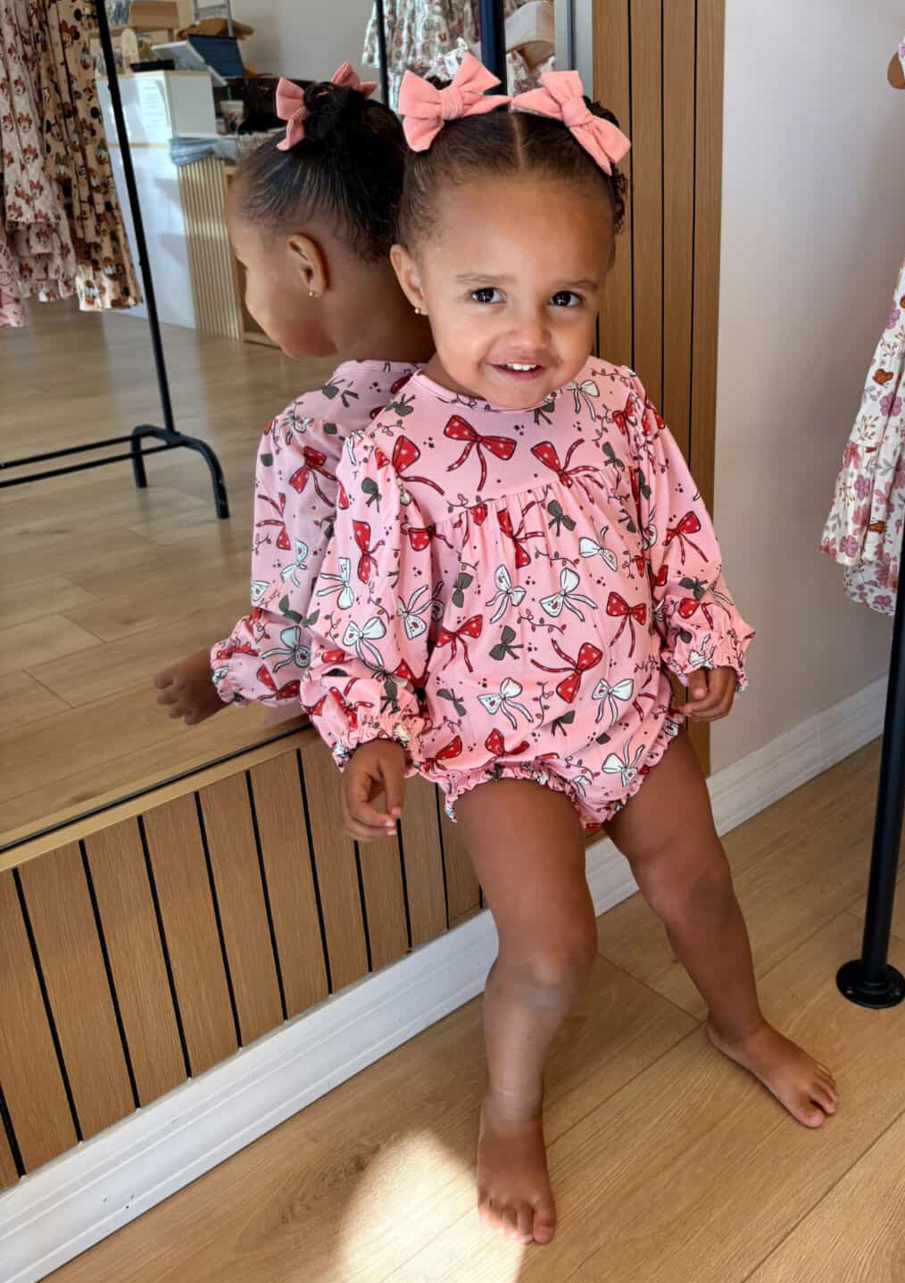 Holiday Bows Long Sleeve Bubble Romper