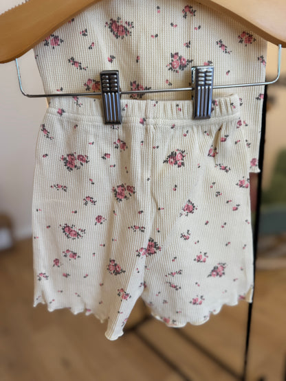 Cream Floral Waffle Tank Set