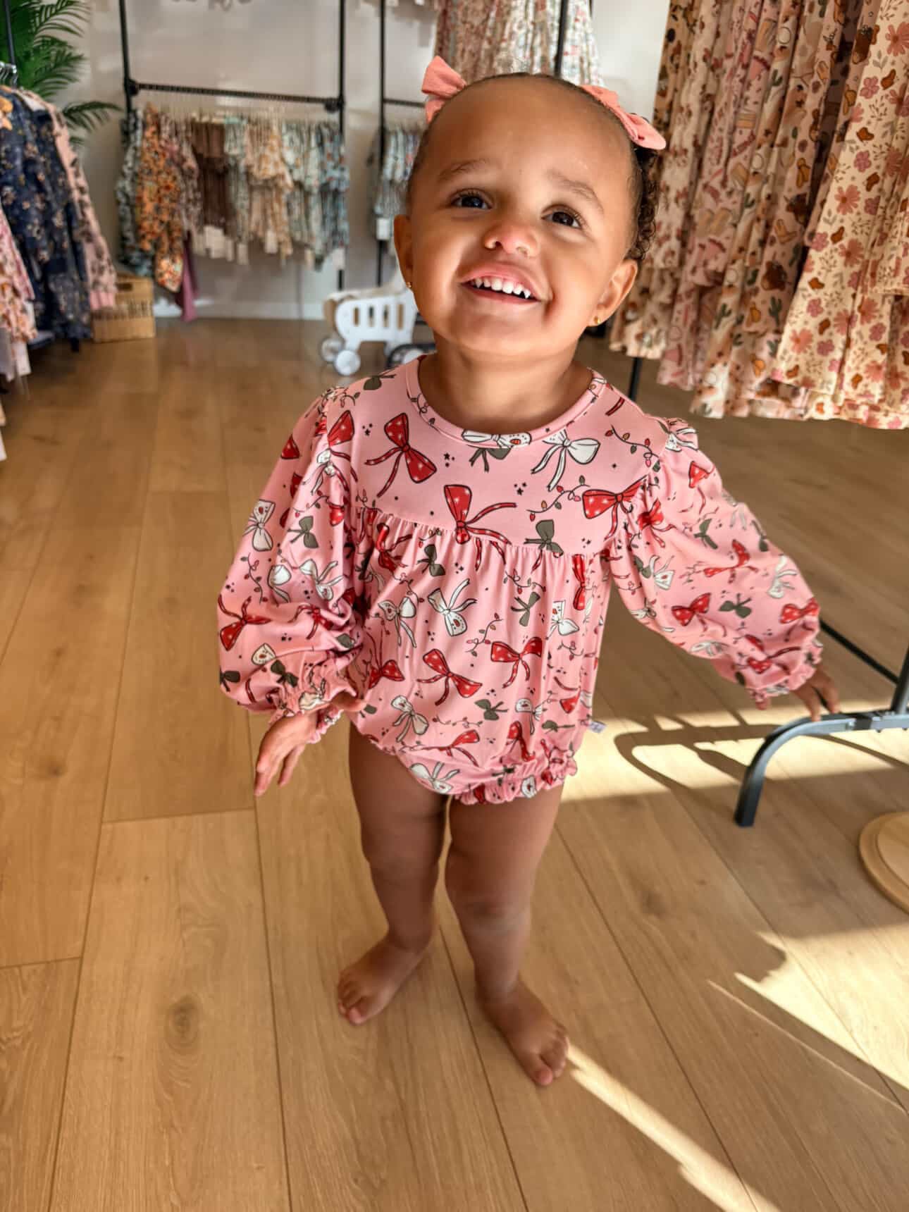 Holiday Bows Long Sleeve Bubble Romper