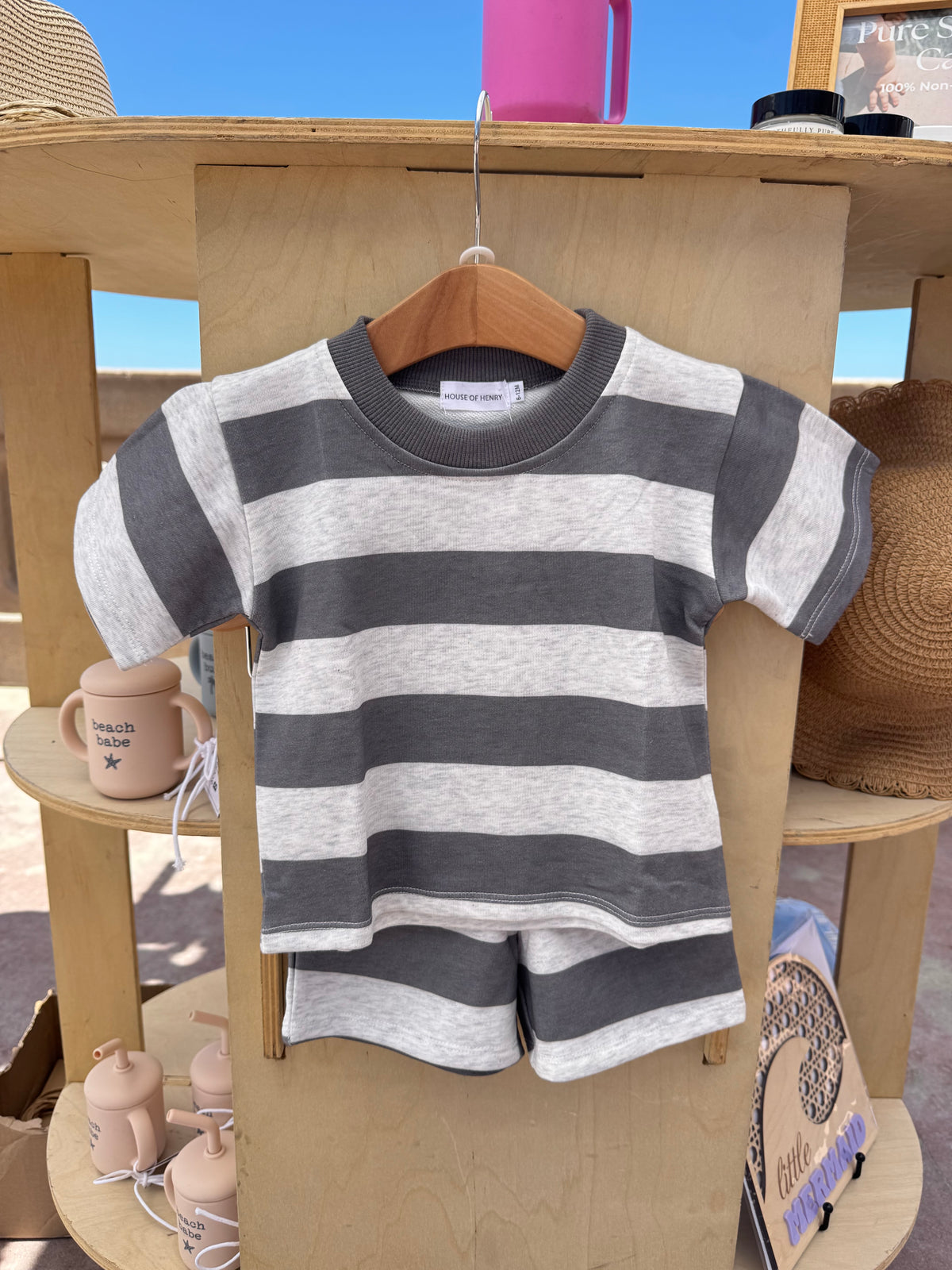 Charcoal & White Stripe Cotton Set