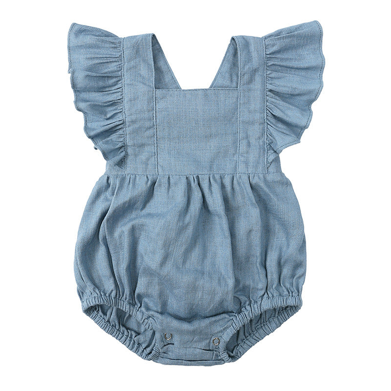 Blue Ruffle Linen Bubble Romper