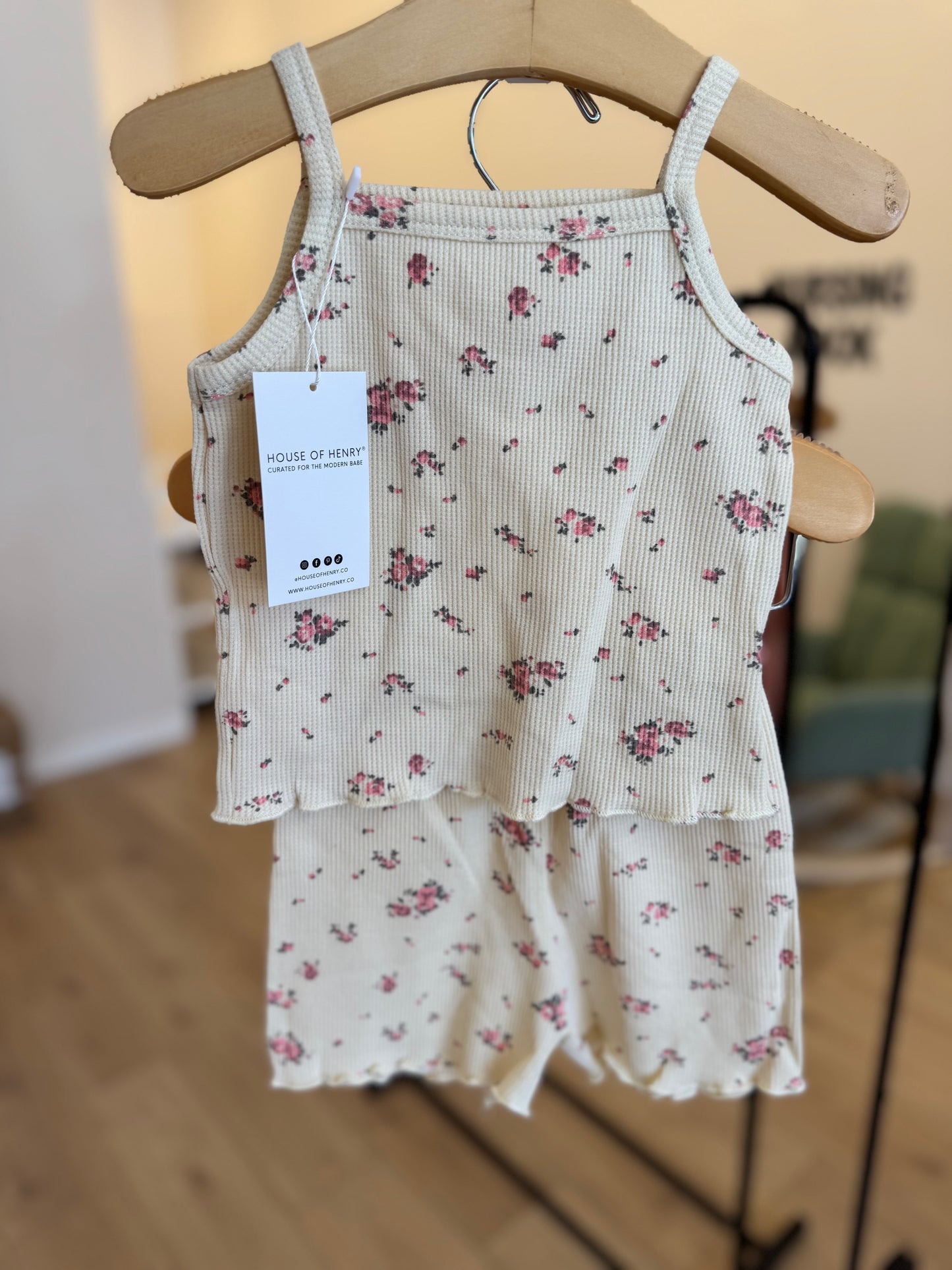 Cream Floral Waffle Tank Set