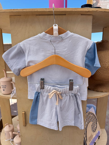 Blue Color-block Cotton Set