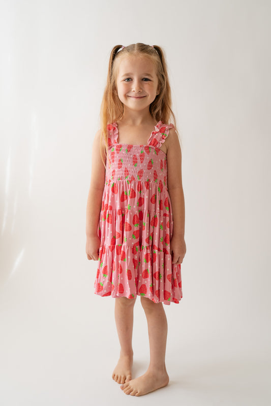 Strawberry Shirred Dress