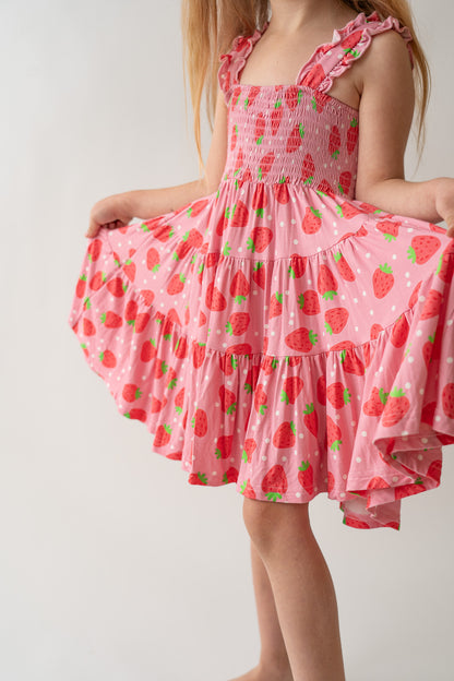Strawberry Shirred Dress