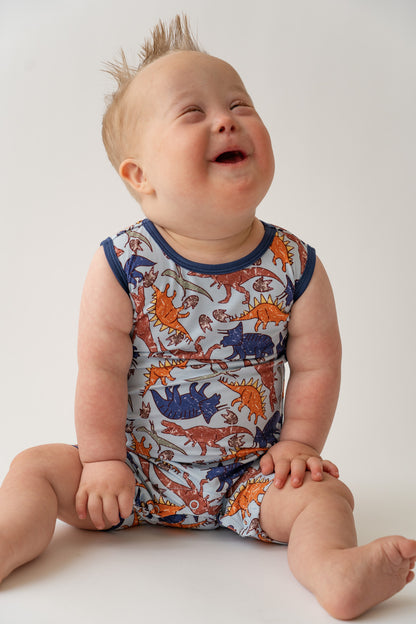 Blue Dino Shorty Tank Romper