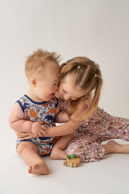 Blue Dino Shorty Tank Romper