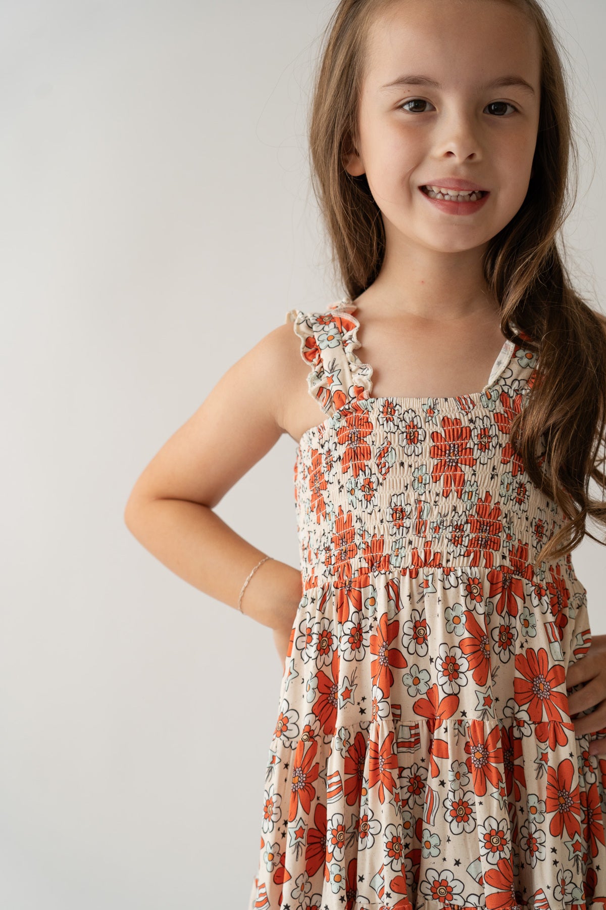 Festive Floral Shirred Dress
