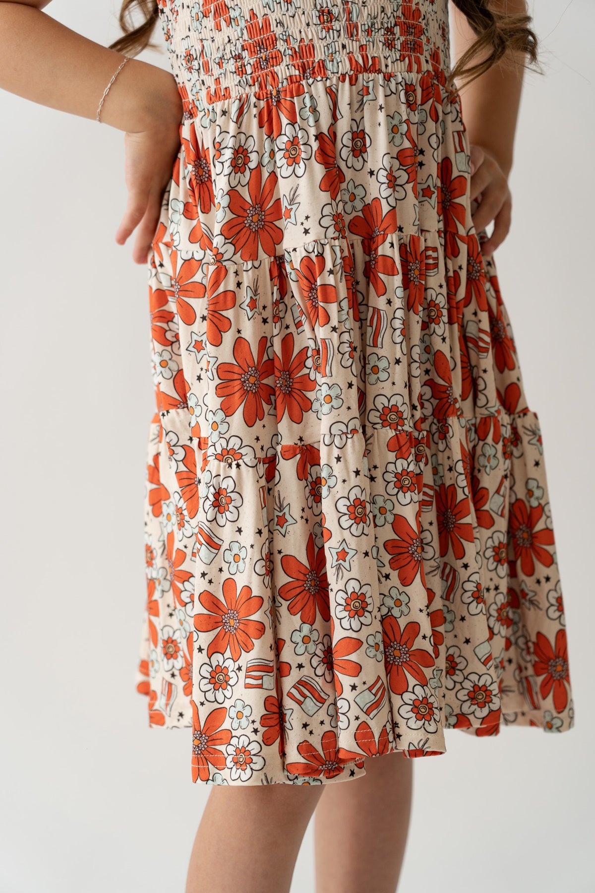Festive Floral Shirred Dress