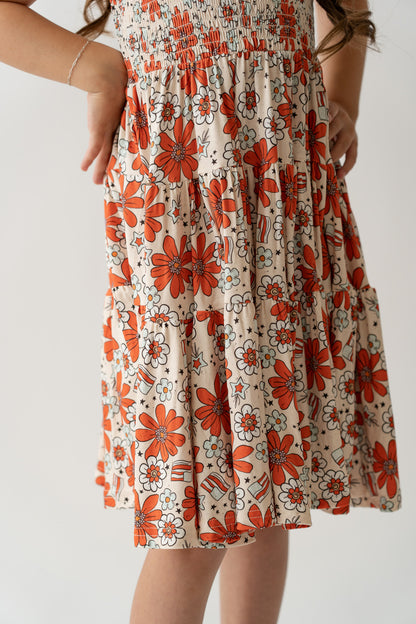 Festive Floral Shirred Dress