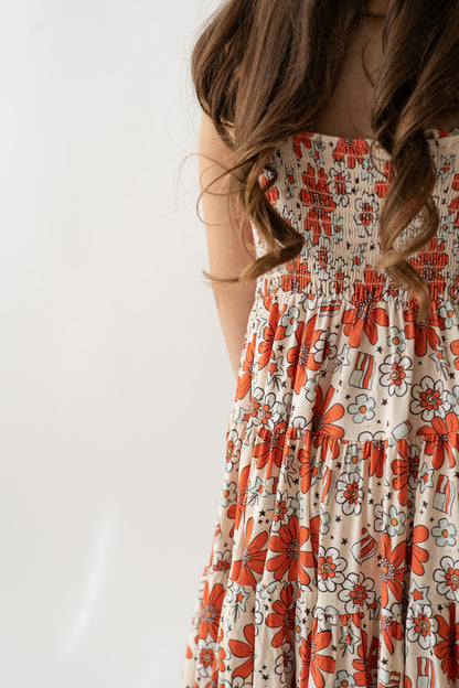 Festive Floral Shirred Dress