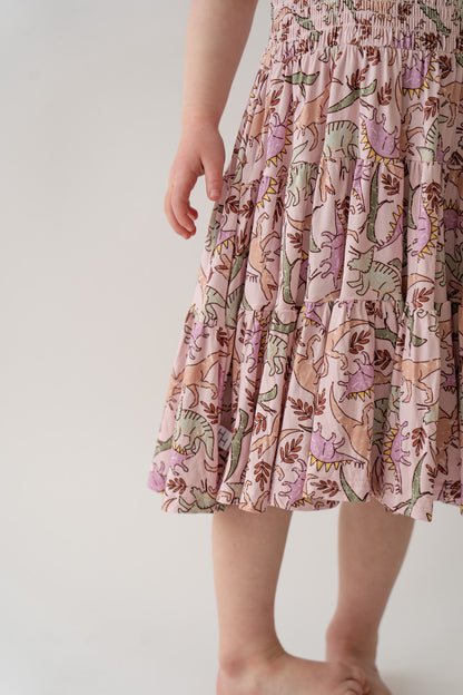 Pink Dino Shirred Dress