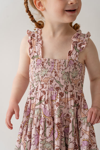 Pink Dino Shirred Dress