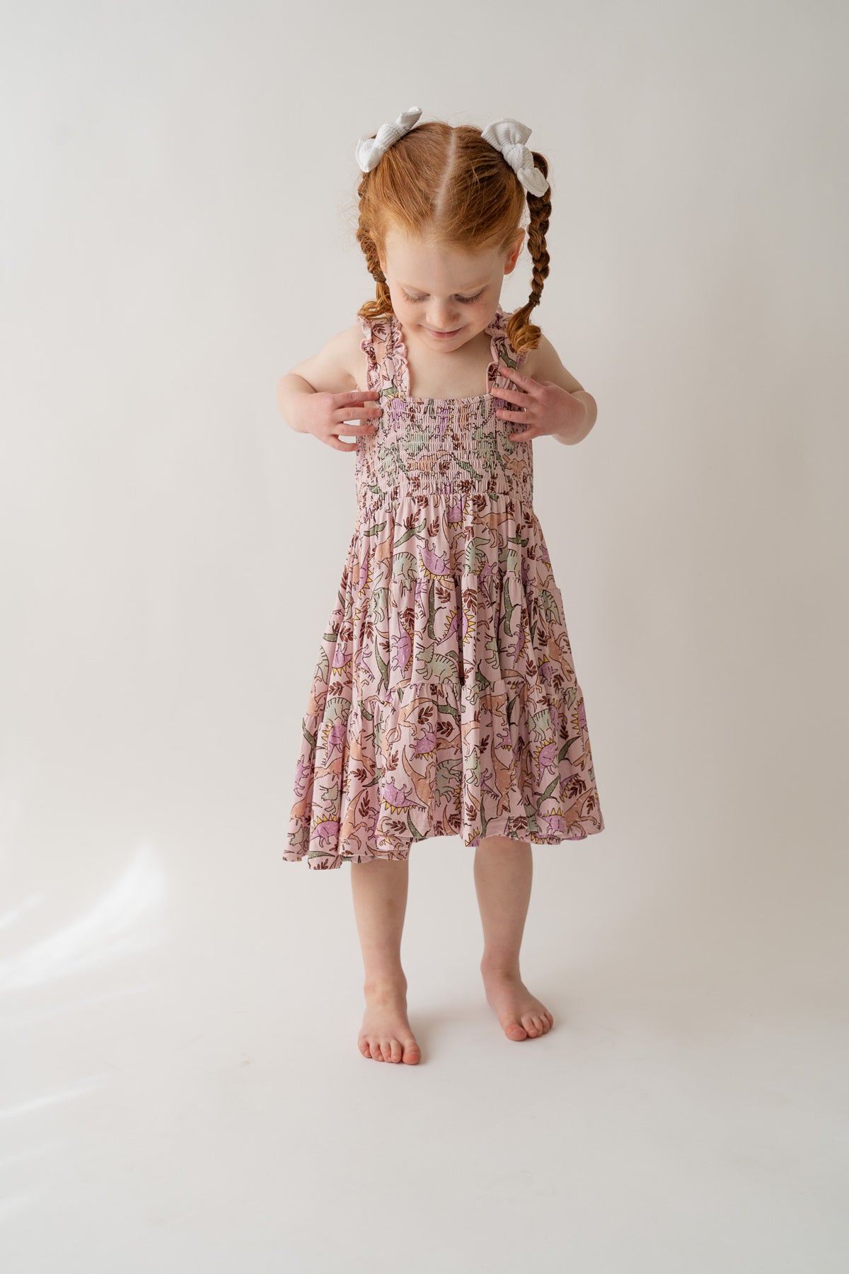 Pink Dino Shirred Dress