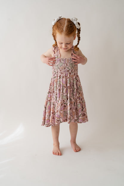 Pink Dino Shirred Dress