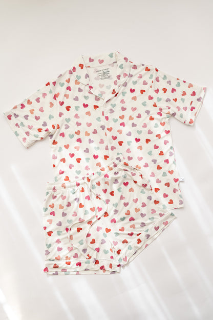 Women's Watercolor Hearts Button up Jammie Set
