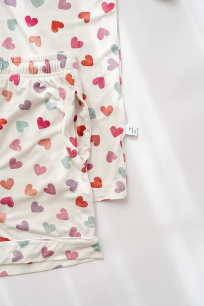 Women's Watercolor Hearts Button up Jammie Set